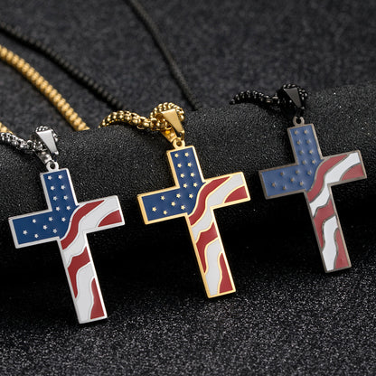 American Flag Cross Necklace - Patriotic Elegance