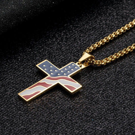 American Flag Cross Necklace - Patriotic Elegance