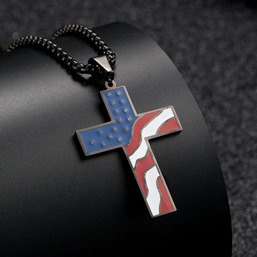 American Flag Cross Necklace - Patriotic Elegance