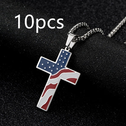 American Flag Cross Necklace - Patriotic Elegance